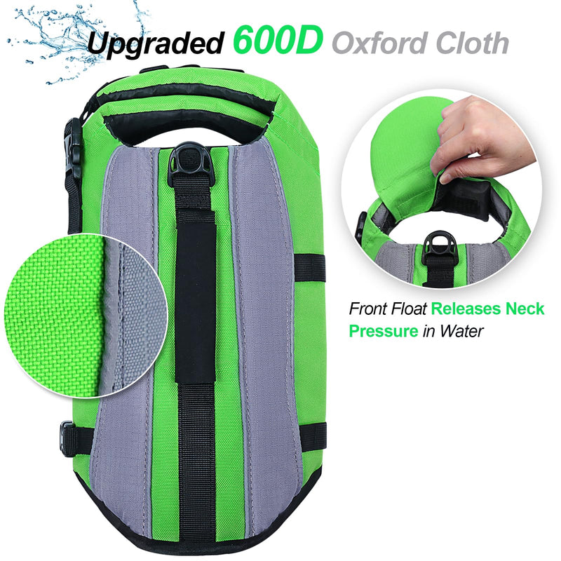 VIVAGLORY Front Float Dog Life Vest, Dog Life Jacket for Swimming & Boating, Swimming Vest with Chin Float & Handle, Ripstop & Buoyancy for Puppy Doggy, M, Bright Green M: 21-25 inch (Ribcage Girth) - PawsPlanet Australia