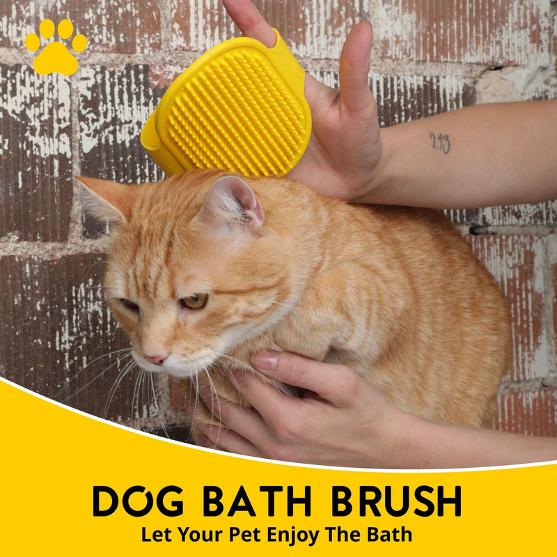 Silicone Dog Bath Brush – Soft Pet Scrubber for Bathing & Grooming – Shampoo Brush for Dogs, Cats & Puppies – Adjustable Strap – Choose from 5 Colors (Yellow) Yellow - PawsPlanet Australia