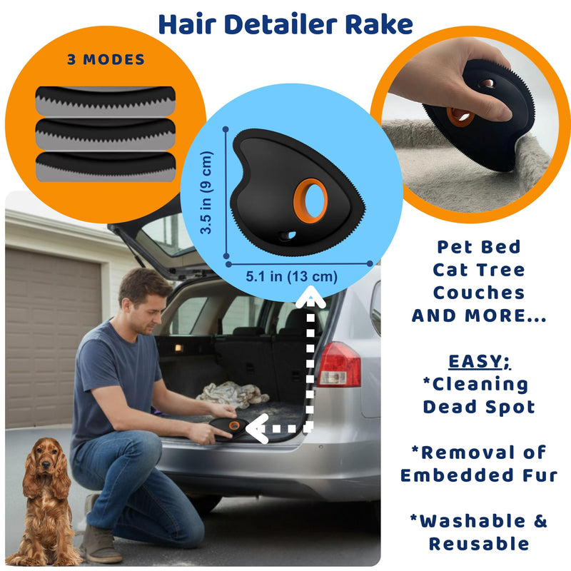 3 in 1 Pet Hair Remover Cleaning Set - Car Interior, Furniture and Laundry - Multi Surface Cat & Dog Fur Removal Tool - PawsPlanet Australia