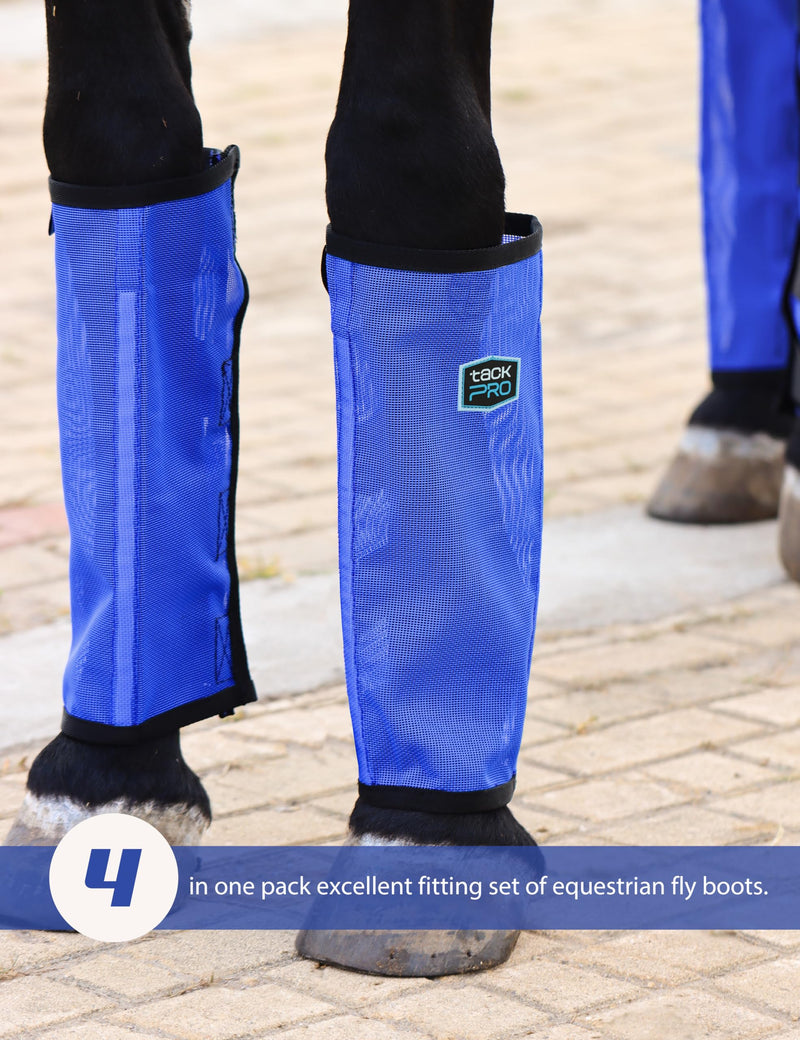 Horse Fly Boots for Horses Set of 4, Breathable Mesh Fly Leggings, Stay-Up Fly Leg Wraps for Summer Medium Blue