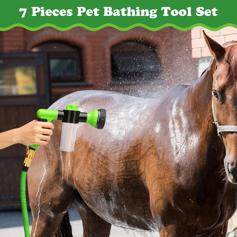 Pup Jet Dog Wash 7 Pieces Pet Bathing Tool Set Include Expandable Hose Spray Nozzle Livestock Foamer Soap Dispenser with Connectors Dog Bathing Sprayer for Pets Showering Green