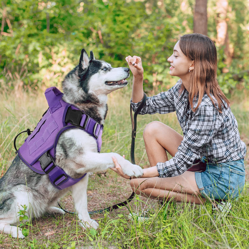 WINGOIN Purple Tactical Dog Harness with Handle Tactical Dog Harness for Large Dogs No Pull Adjustable Pet Harness Reflective K9 Military Service Dog Vest for Walking Hiking Training (L) L: 45-80 lbs (Chest:27-37",Neck:19-25") - PawsPlanet Australia
