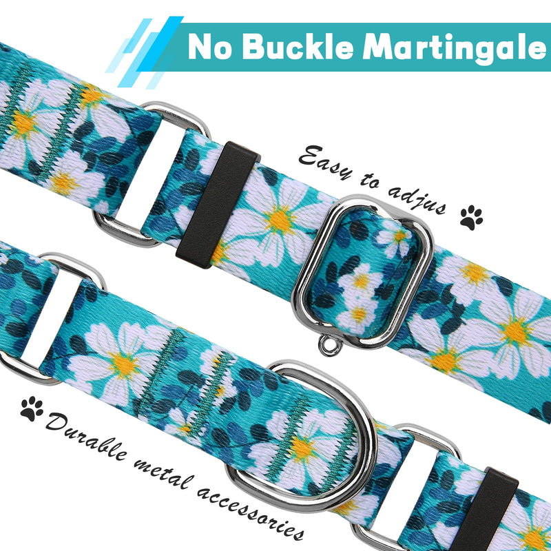 Hikiko Martingale Collar for Dogs with No Buckle Floral Daisy Dog Collars Soft Nylon No Pull Dog Collar for Large Dogs,Green Flower,L Green Flower - PawsPlanet Australia