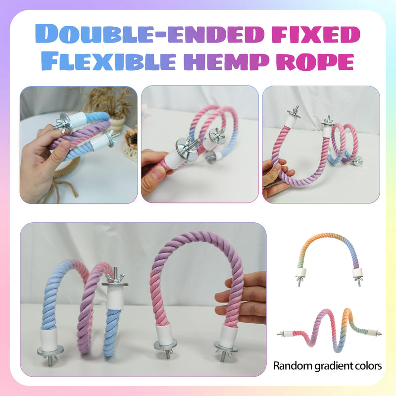 Bird Rope Perch Gradient Bendable 3Pcs Stand Bird Cage Climbing Rope Toys for Cockatiels, Budgies, Lovebirds, Parakeets, Includes a Long, a Short, and a Circular Bird Swing(32'' & 14''& 6.5'') - PawsPlanet Australia