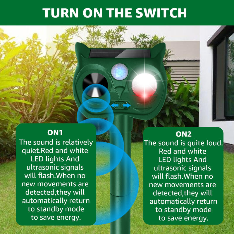 Solar Ultrasonic Animal Repellent Outdoor Motion Sensor Deer Repellent Devices Squirrel Cat Raccoon Rabbit Deterrent with Strobe Light Dual Mode, Keep Skunk Away Protection for Yard Garden Lawn 1PC Red and white lights flashing 1PC - PawsPlanet Australia