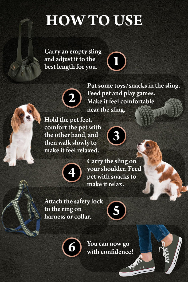 Noah & Paw Dog Sling Carrier for Small Dogs 5-18lb, Dog Sling for Small Dogs and Cats, Dog Carrier with Adjustable Padded Strap, Vegan Leather Lined with Fur, Double Safety Feature, Machine Washable Dark Green 18.0"L x 10.0"W x 6.5"H - PawsPlanet Australia