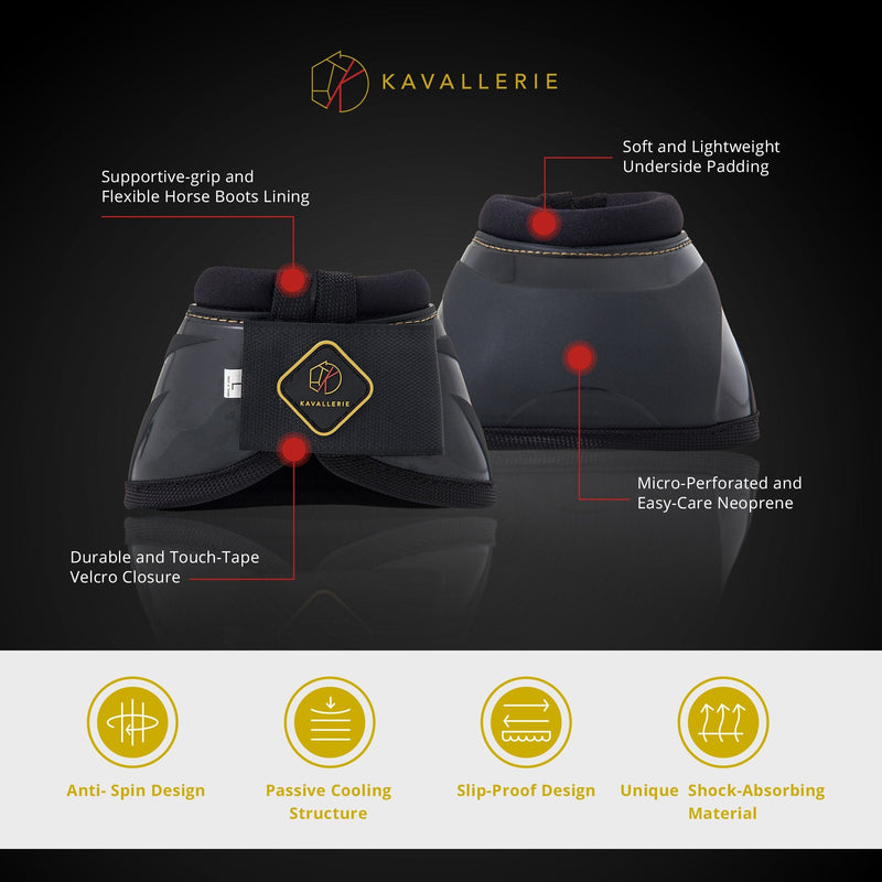Kavallerie PRO-K Soft No Turn Bell Boots Ultimate Hoof Protection, with Anti-Spin Fastening System, Durable & Prevents Overreaching Large Bell Boots (Pro-K) Black