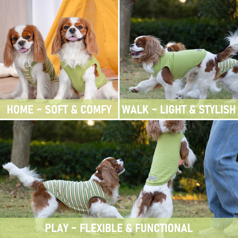 KYEESE 2Pack Dog Shirts Striped T Shirt for Large Dogs Lightweight Clothes Sleeveless Vest Cotton Tank Top, XXX-Large,Green+Striped XXX-Large (55-75lbs) 04# 2Pack (Green+Striped) - PawsPlanet Australia
