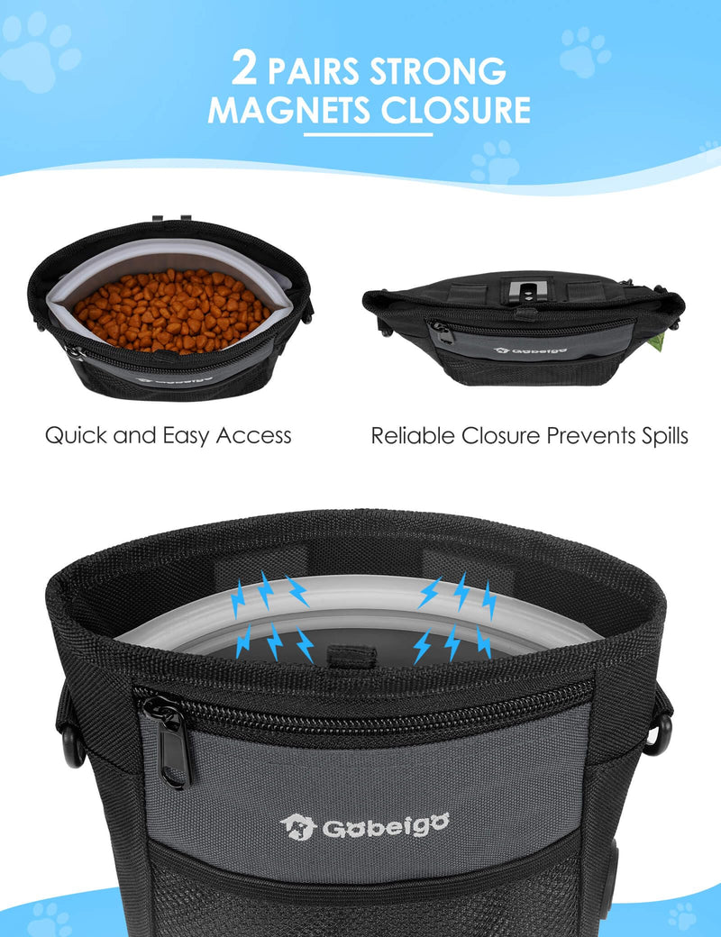 Gobeigo Dog Treat Pouch with Silicone Snack Bag, Front Pocket fits All Phones, 4 Cup Treat Bag with Training Clicker, Upgrade Stronger Magnetic Closure, 3 Ways to Wear Walking Fanny Pack (Gray) Gray - PawsPlanet Australia