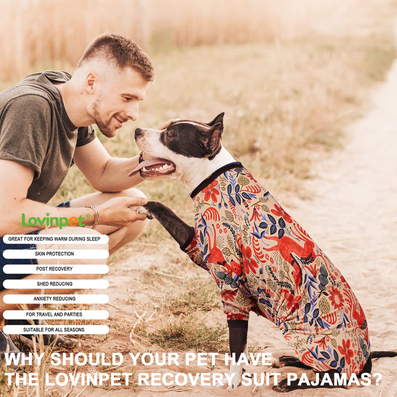 LovinPet Large Breed Dog Pajamas, Lightweight Pullover Full Coverage Dog Pjs, Pitbull Onesie, Happy Horse Coral Print, Pitbull Shirt, Pet Pajamas for Dogs, Pet PJ's, M Medium Black collar/Red update - PawsPlanet Australia