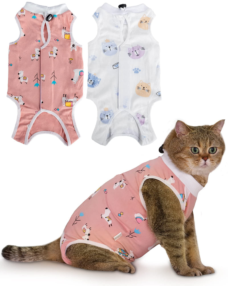 ANWA 2 Pack Cat Recovery Suit - Breathable Cat Surgery Recovery Suit Female, Cat Onesie for Cats After Surgery, Cat Spay Recovery Suit Female Abdominal Wounds Alpaca + Kitten Medium