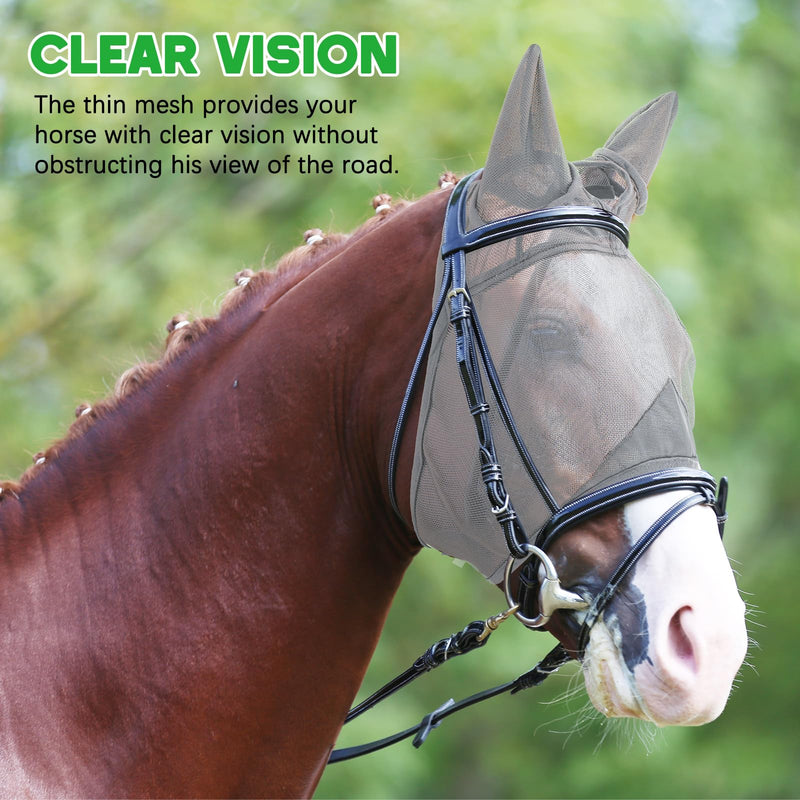 2 Pcs Horse Fly Mask with Ears Adjustable UV Protection Horse Fly Mask Accessories Large Eye Space with Ears for Horses Summer, Black and Gray(L) L