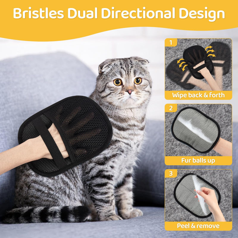 Pet Hair Removal Glove for Dogs & Cats, Upgraded 2PCS Five-Finger Electrostatic Pet Hair Remover with Grooming Comb, Reusable Washable Magic Brush Hair Tool for Laundry, Carpet, Car Seat, Couch Five-Finger Black - PawsPlanet Australia