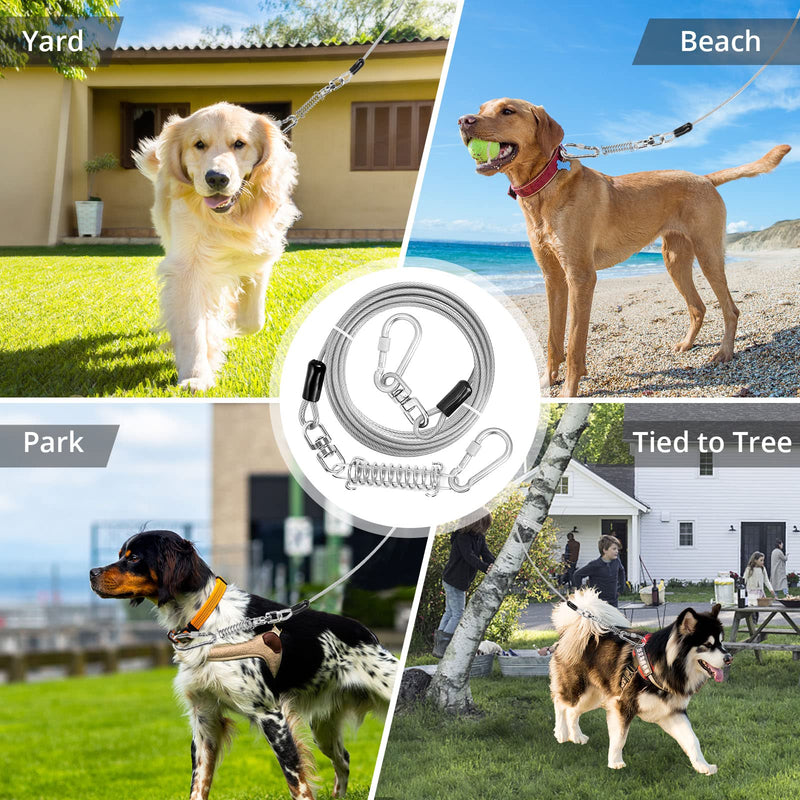 jenico Dog Tie Out Cable, 10/15/20/30/40/50/70/100/150FT Dog Runner Cable with Swivel Hook and Shock Spring, Dog Leash Run Tether for Yard Outdoor and Camping,for Small to Medium Pets Up to 500 LBS White 10FT - PawsPlanet Australia