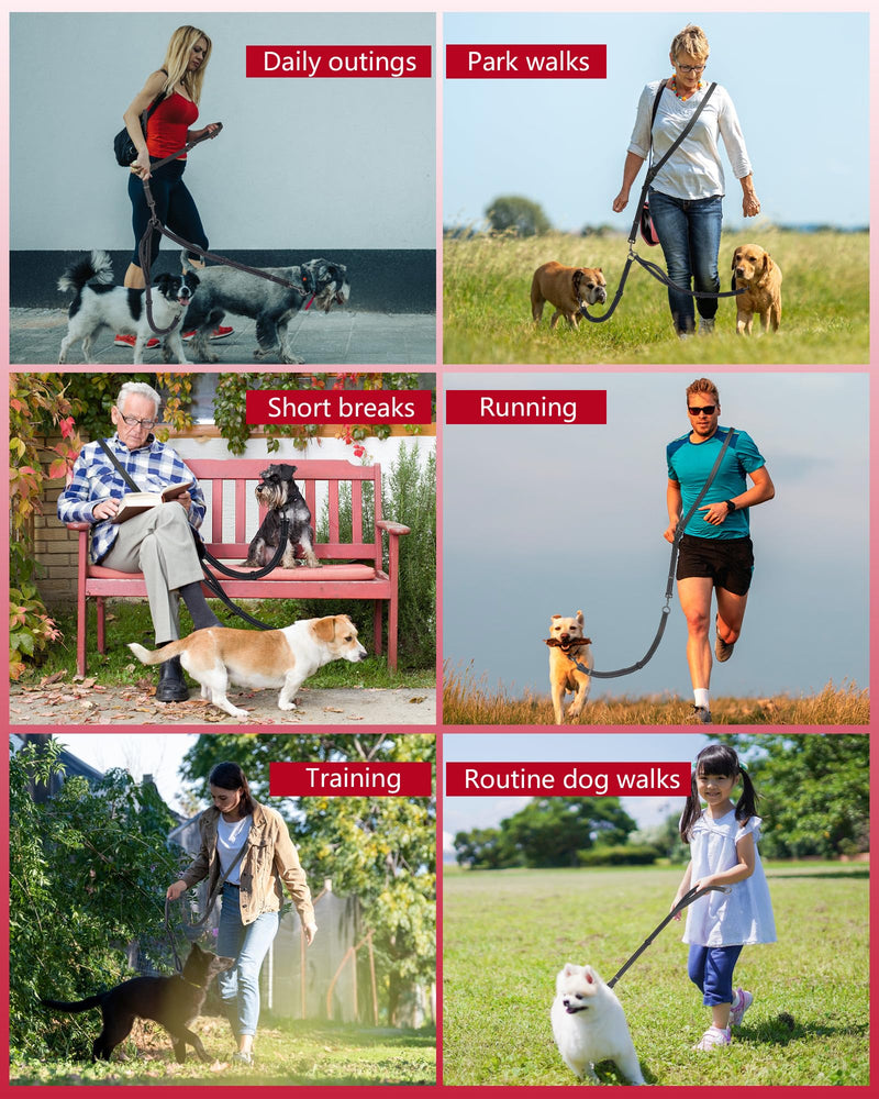 Double Dog Leash - Two Dog Leash No Tangle Design, 3-in-1 Adjustable Waist Belt for Two Dogs, Detachable Dual Leashes, Suitable for Dogs for Training, Running and Walking. Black - PawsPlanet Australia