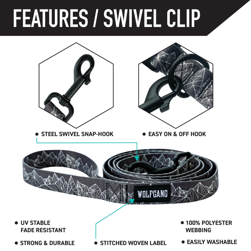 Wolfgang Heavy Duty Dog Leash, Pull-Tested to Over 800 lbs for Walking & Training, WolfMountain Print, Large - PawsPlanet Australia
