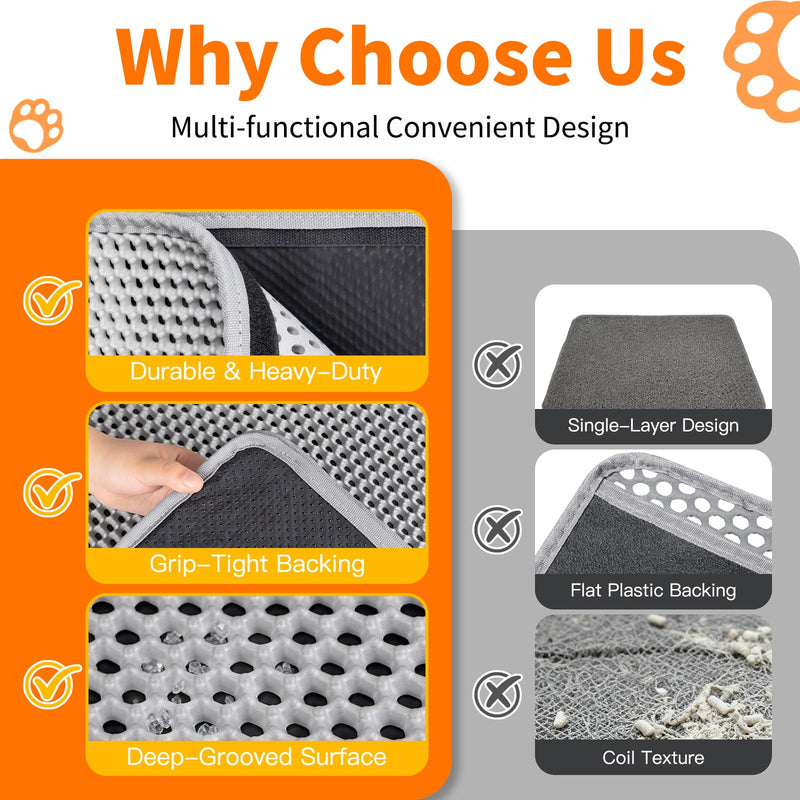 Large Cat Litter Box Mat for Cats, Double Layer Honeycomb Cat Litter Trapping Mats, Waterproof, Urine Proof,Non-Slip Litter Pad for Indoor Kitty Cat Litter Mat, Easy to Clean Grey (33.8'' x 23.6'') 33.8'' x 23.6'' - PawsPlanet Australia