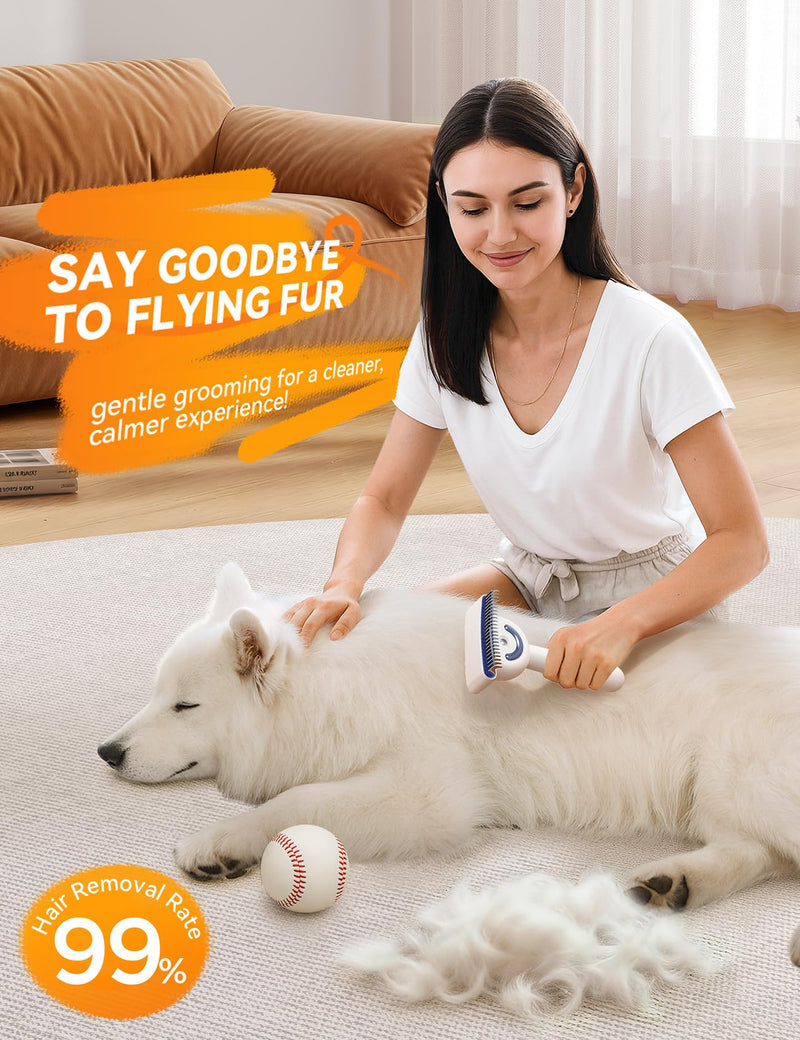 Dog Brushes for Grooming with Steam, FeelNeedy Dual-Sided Dematting & Deshedding, Safe Non-Deforming Steel Pins, Undercoat Rake for Long-Haired Dogs & Cats with Medium-Thick, Tangled, Shedding Coats
