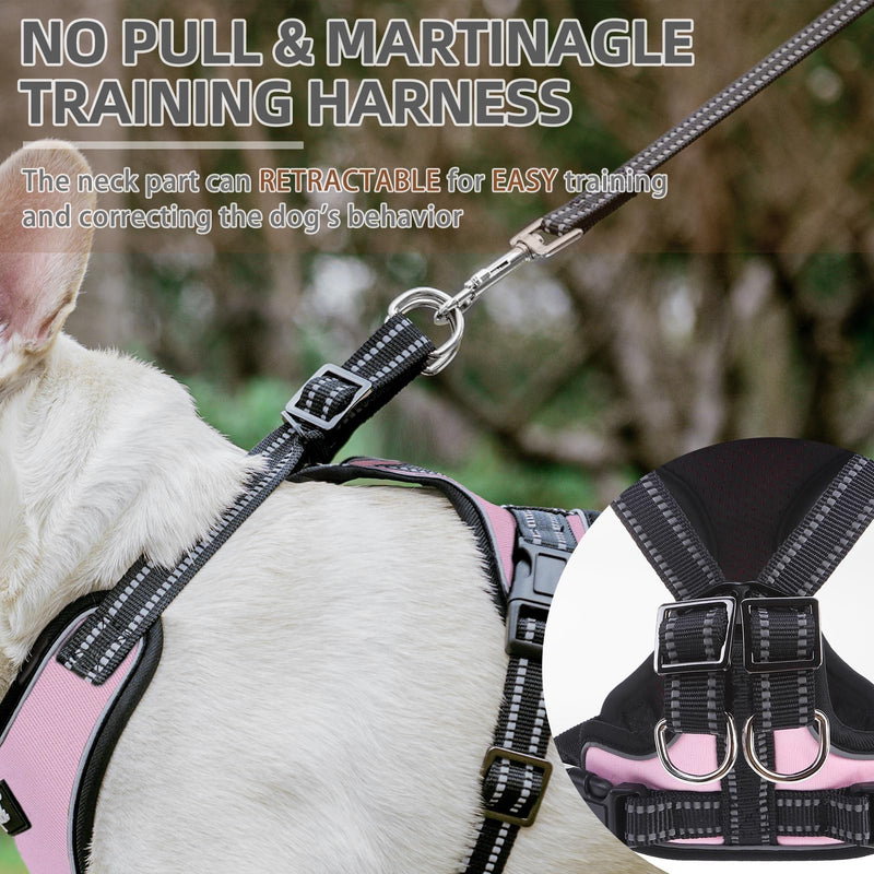 PUPTECK Dog Harness and Leash Set Small Sized, Adjustable Reflective Escape Proof Puppy Vest, No Pull Walking Harness Easy Control S (6-14lb, NECK 15", CHEST 14"-17") Pink - PawsPlanet Australia