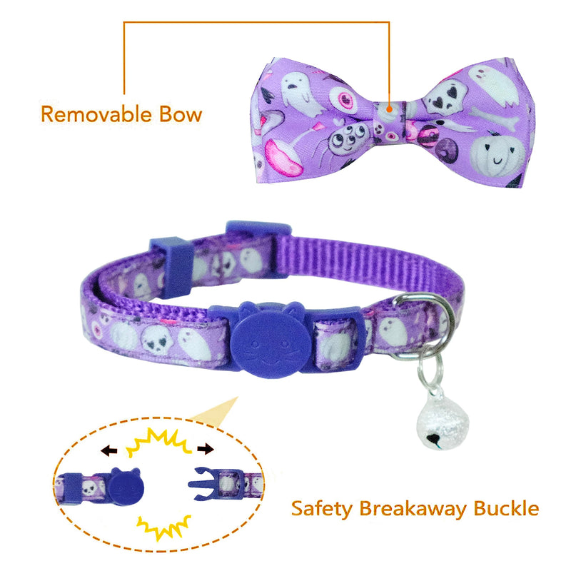 Halloween Cat Collar with Bow Tie and Bells, Holiday Ghost and Pumkin Cat Bandana with Charms for Boys and Girls Male Female Kitties Kittens