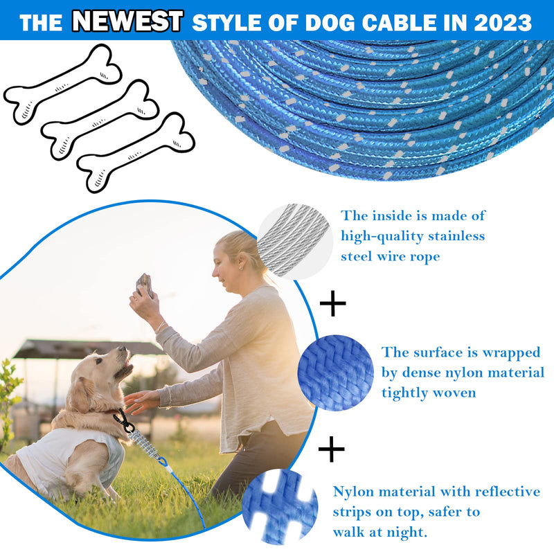Dog Tie Out Cable 10ft/15ft/20ft/30ft Dog Runner for Yard and Outdoor with Swivel Hook Green/Blue/Purple Reflective Lead Dog Chains for Training Small to Medium Dogs Up to 100lbs 4mm 15ft Blue - PawsPlanet Australia