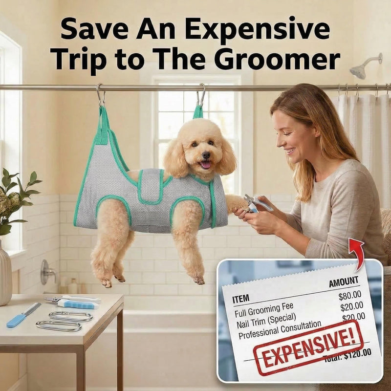 Dog Grooming Hammock, Adjustable Restraint Sling for Nail Trimming, Hands-Free Grooming Harness for Easy Bathing, Haircuts & Claw Care at Home, Grey S S（Leg Space:7-10.2") - PawsPlanet Australia