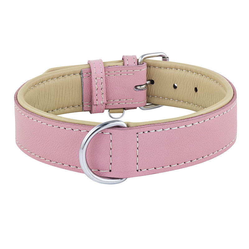 Riparo Genuine Leather Pink Dog Collar Heavy Duty K-9 Adjustable Dog Collar (M: 1” Wide for 13.5”-17.5” Neck, Pink) M: 1” Wide for 13.5”-17.5” Neck - PawsPlanet Australia