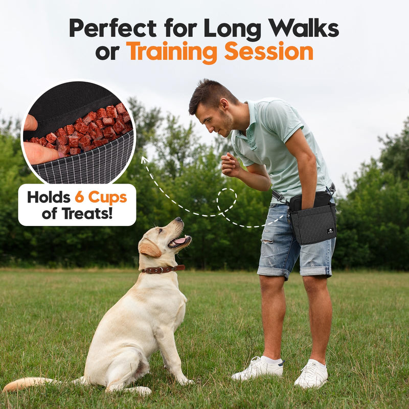 Large Capacity Dog Treat Pouch –Training Treat Bag with Magnetic Pocket, Built-in Poop Bag Holder, Clicker & Collapsible Bowl, Dog Walking Bag for Pet Training – Black - PawsPlanet Australia