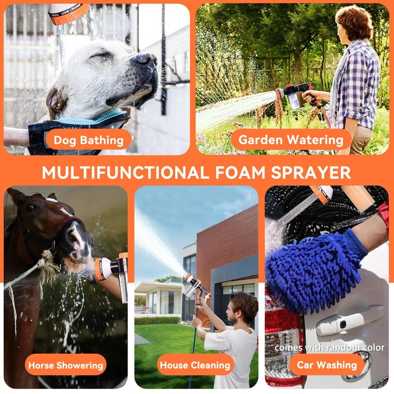 Pup Jet Dog Wash - 10 Sprayer Pattern Dog Washing Hose Attachment Outdoor, Dog Shower Attachment with Dog Scrubber for Pet Bathing, Garden Hose Nozzle with Soap Dispenser for Car Washing 4 - PawsPlanet Australia
