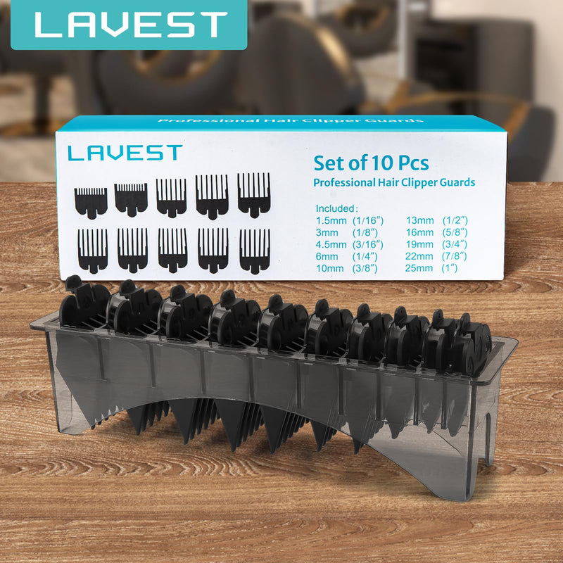 Clipper Guards Set Compatible with Most Wahl Clippers with Holder, Clipper Guides Replacement - 1/16" to 1", 10 Piece Set, Black Color