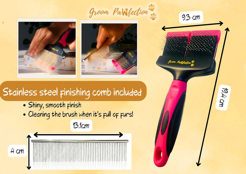 Slicker Dog & Cat Grooming Brush with Dual-Flex Head – Flexible Deshedding Tool & Finishing Comb for Tangle-Free Grooming | Ideal for Poodles, Doodles, Labradoodles, Cockapoos & Cats Pink - PawsPlanet Australia