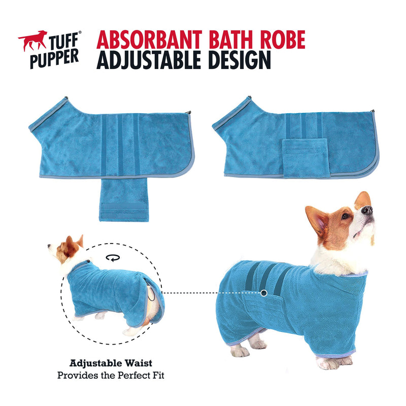 Tuff Pupper Large Fast Drying Bath Robe & Quick Dry Towel for Dogs | Ultra Absorbent Microfiber Shammy | Blue - PawsPlanet Australia