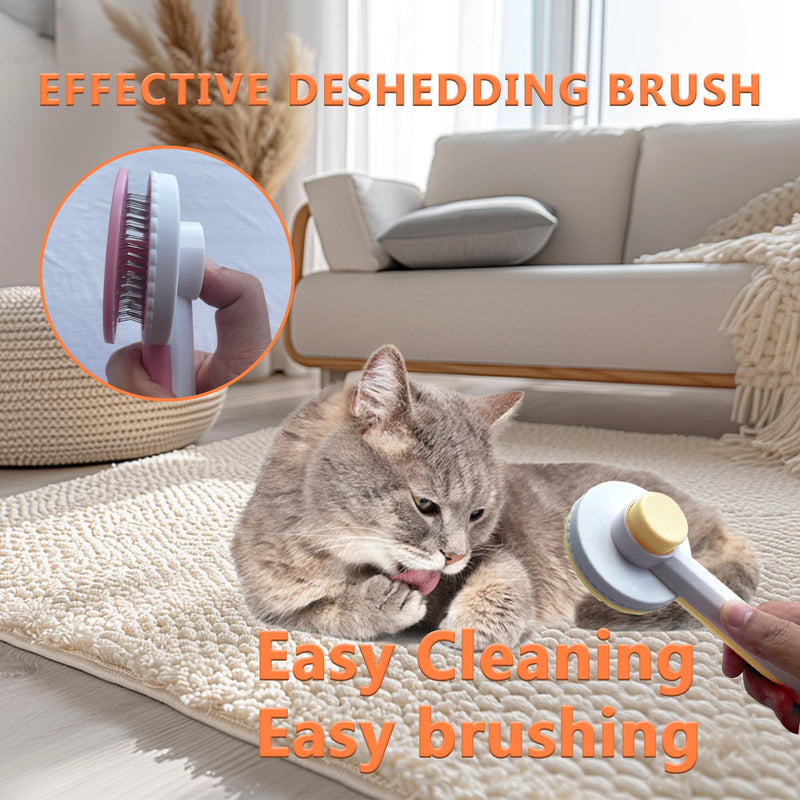 Cat Grooming Brush Kit 6 Tools - Deshedding & Dematting for Long/Short Hair, Self-Cleaning Slicker Brush with 6-in-1 Flea Comb for Cats & Kittens (Orange) Orange - PawsPlanet Australia