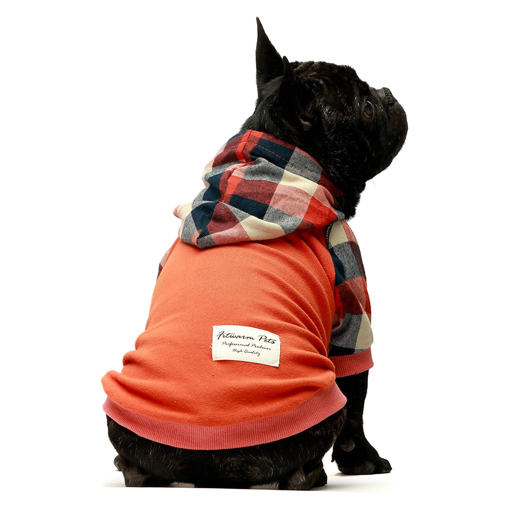 Fitwarm Dog Plaid Shirts Doggie Clothes Puppy Hoodies Cat Hooded T Shirts Pet Outfits Cotton Orange Large