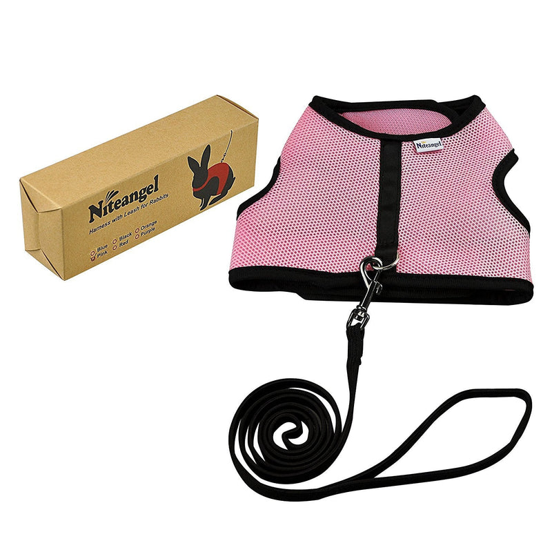 Niteangel Adjustable Soft Harness with Elastic Leash for Rabbits (L, Pink) L - PawsPlanet Australia