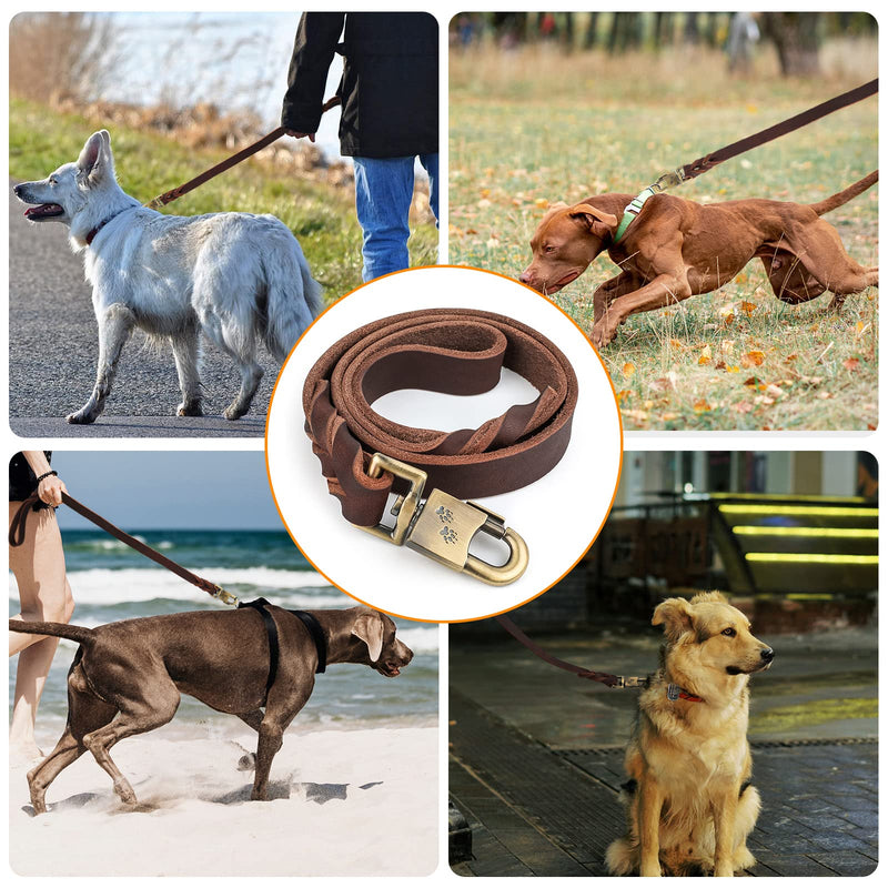 Heavy Duty Short Leash for Dog Training 3 FT Soft Traditional Braided Thick Leather Military Grade Dog Latigo Lead for Large Medium Dog - PawsPlanet Australia