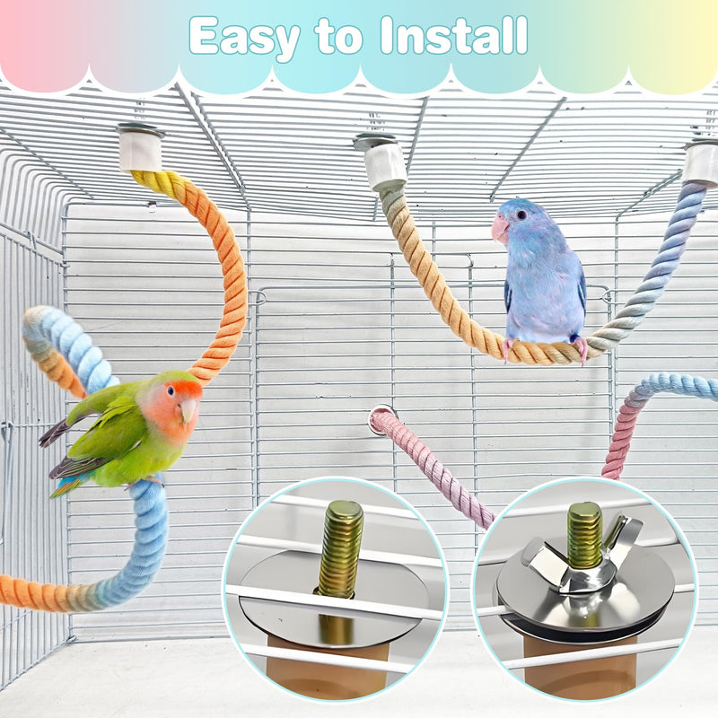 BNOSDM 3 Pcs Rope Perches for Bird Cages Gradient Sunset Color Bendable Climbing Rope Ladders & Swings Birds Cage Accessories Toy for Parakeets, Budgies, Cockatiels, Conures, Lovebirds - PawsPlanet Australia