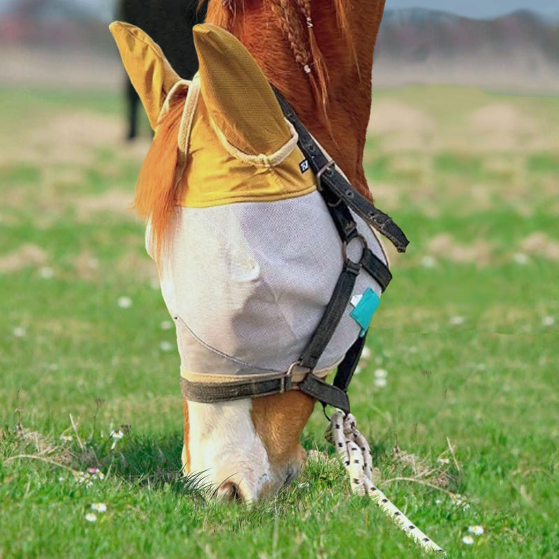 Horse Fly Mask with Ears – Fly Masks with Ears - Non-Heat Transferring Mesh – 70% Uv Protection - Breathable Equine Fly Mask – Size Horses – Soft and Comfortable Face Flymask - PawsPlanet Australia
