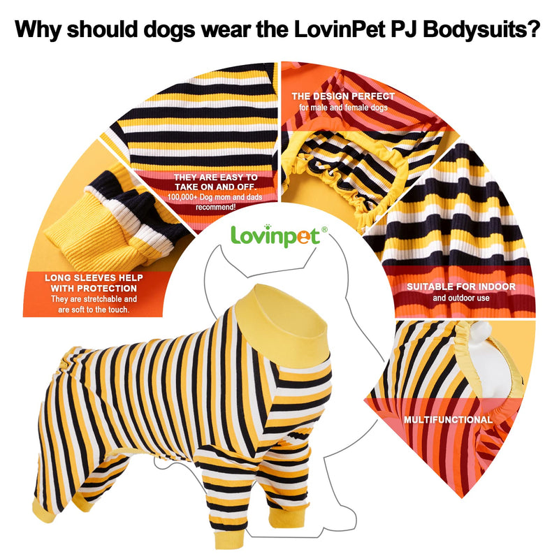LovinPet Big Dog Pajamas, Cotton Black and Yellow Stripe Dog Shirt, Full Coverage Dog Onesie, Pet Pajamas for Dogs, Stop Shedding for Dogs, Pet PJ's, XL X-Large Black/Yellow Update - PawsPlanet Australia