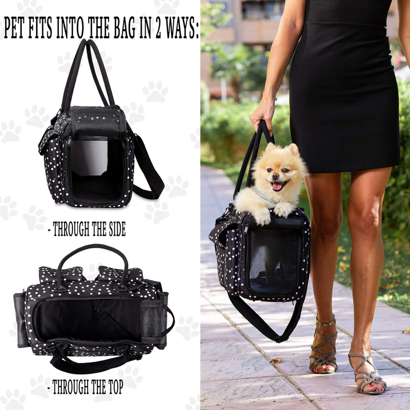 Fashion Dog Carrier Cat Carrier Rabbit Carrier- Soft Sided Pet Carrier Purse Bag - Breathable Mesh Airline Approved Pets Travel Tote Bag with Pockets (Black Polka dot) black polka dot - PawsPlanet Australia