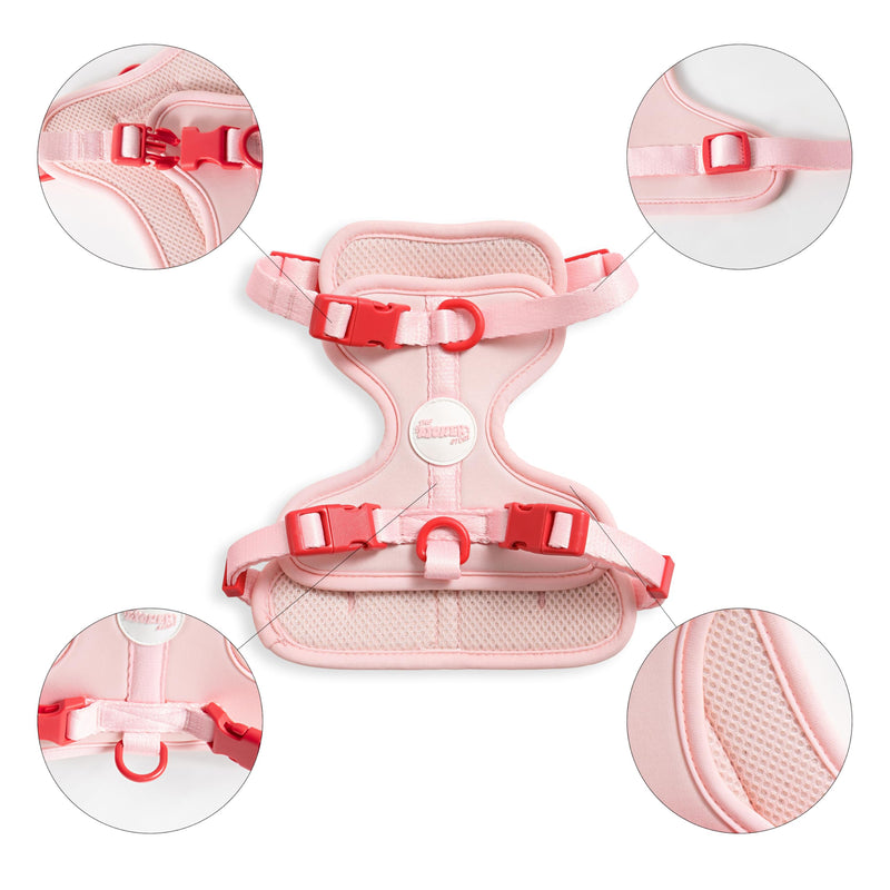 HNS1001G Arlo Small Adjustable Soft Padded No Pull Pet Harness with 3 Buckles and 3 Leash Clips, Paloma Pink Small (Chest: 14 - 22") - PawsPlanet Australia