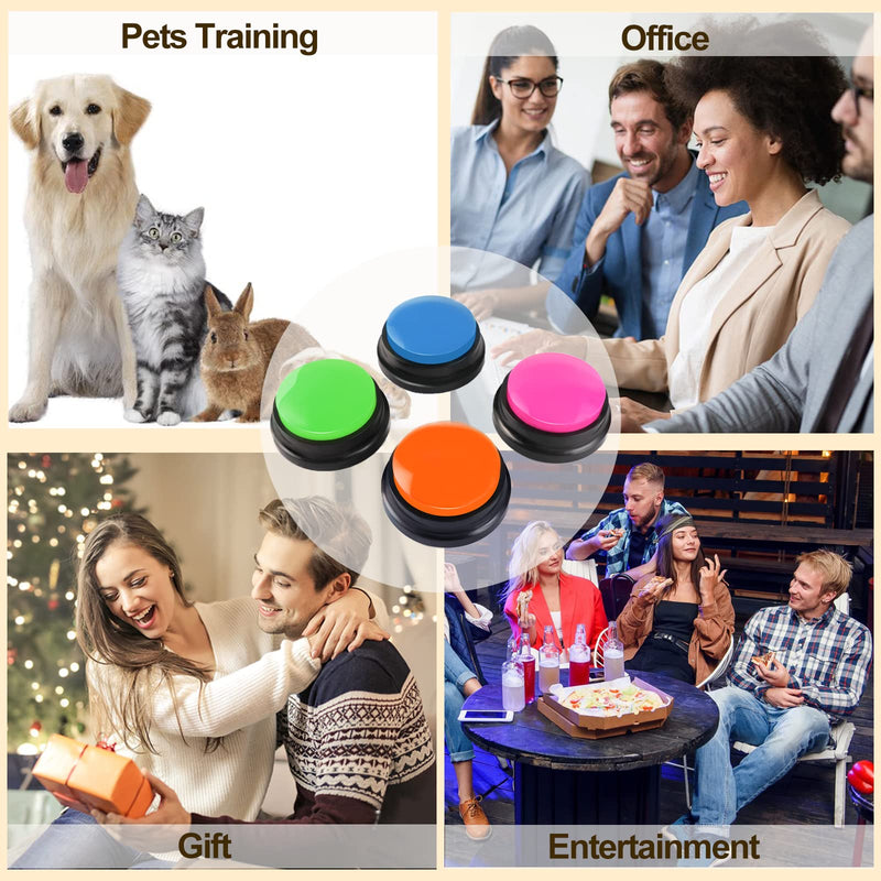 Voice Recording Button, Dog Buttons for Communication Pet Training Buzzer, 30 Second Record & Playback, Funny Gift for Study Office Home 4 Packs (Rose Red + Dark Blue + Green + Orange) - PawsPlanet Australia