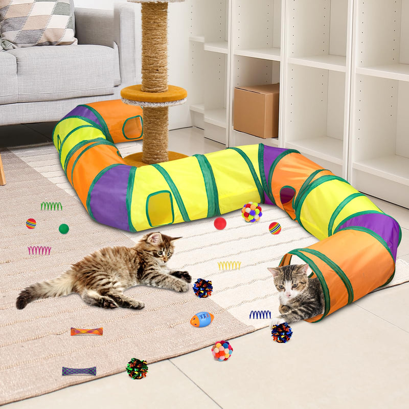 25 Pcs Cat Toys Set,Kitten Toys for Indoor Cats,Collapsible Cat Tunnel Tubes Interactive Feather Teaser Wand Toy for Kitten Cats Springs Mouse Crinkle Toys Rainbow Football Cat Ball with Bell Toy 4PCS L Shape Cat Tunnels - PawsPlanet Australia