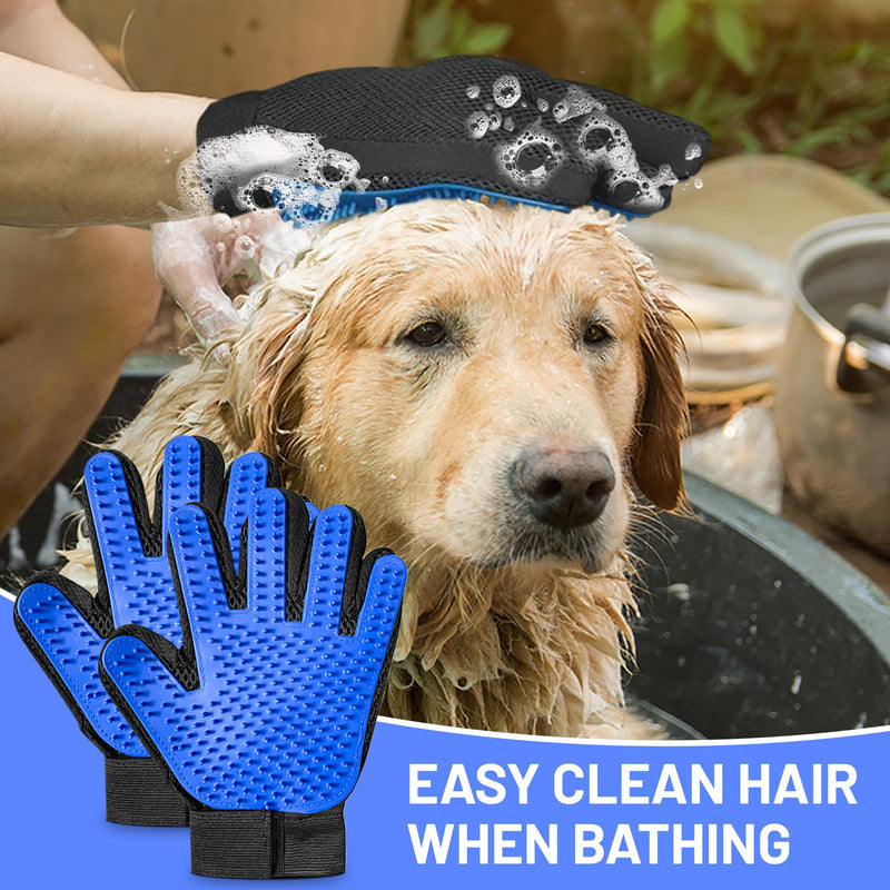 Upgrade Pet Grooming Gloves, Grooming Gloves for Dogs, Cats, Rabbits & Horses with Long and Short Hair, Efficient Pets Hair Remover Mittens - 1 Pair (Blue) Blue - PawsPlanet Australia