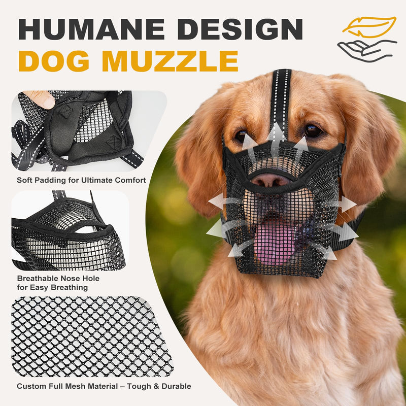 Mesh Dog Muzzle, Breathable Soft Dog Muzzle with 3 Reflective Straps for Secure Fit, Prevents Biting, Chewing Scavenging – Adjustable for Small Medium Large Dogs, XXL
