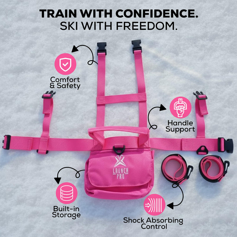 Launch Pad Toddler Ski Harness with Leash - Ski Harness for Kid w/ 7' Elasticized Leash, Easy Lift Handle & Built-in Backpack Pink - PawsPlanet Australia