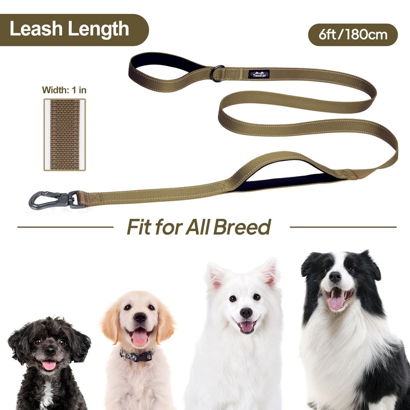TwoEar 6FT 1IN Strong Brown Dog Leash with 2 Padded Handles, Traffic Handle Extra Control, Comfortable Soft Dual Handle, Auto Lock Hook, Reflective Walking Lead for Small Medium and Large Dogs 1 in x 6 ft - PawsPlanet Australia