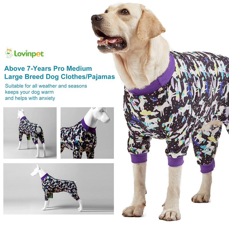 LovinPet Large Breed Dog Clothes, Wound Care/Post Surgery Recovery Shirt for Large Dogs, Unicorns in Space Black Print, UV Protection, Pet Anxiety Relief, Stop Shedding for Dogs, Pet PJ's, 2XL XX-Large - PawsPlanet Australia