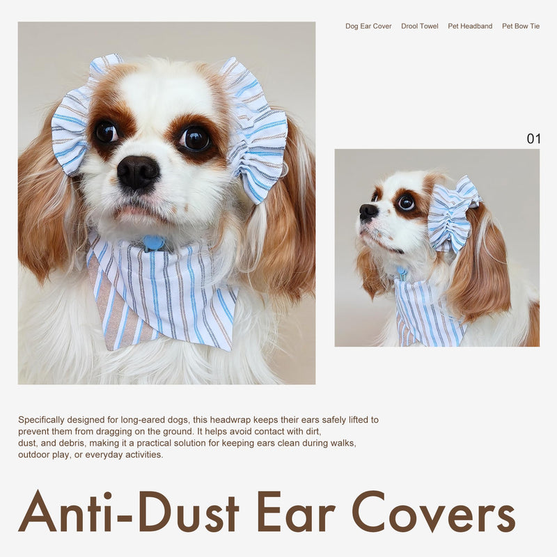 Soft Cotton Dog Headband for Cocker Spaniel, Cavalier, Springer - Adjustable Bow Pet Hair Accessory (Dog Bow White Stripes) - PawsPlanet Australia