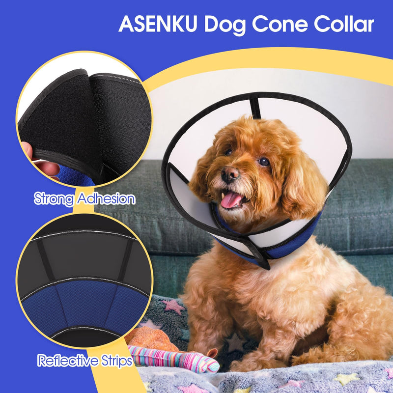 ASENKU Adjustable Dog Cone Collar, Comfortable Cone for Dogs After Surgery, Soft Dog Cone, Protective Pet Recovery Collar for Large Medium Small Dogs, Elizabethan Collar Dog Blue XL